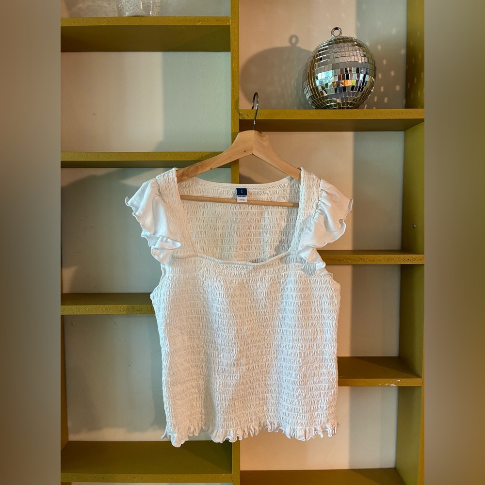 Old Navy White Smocked Ruffle Sleeve Tank